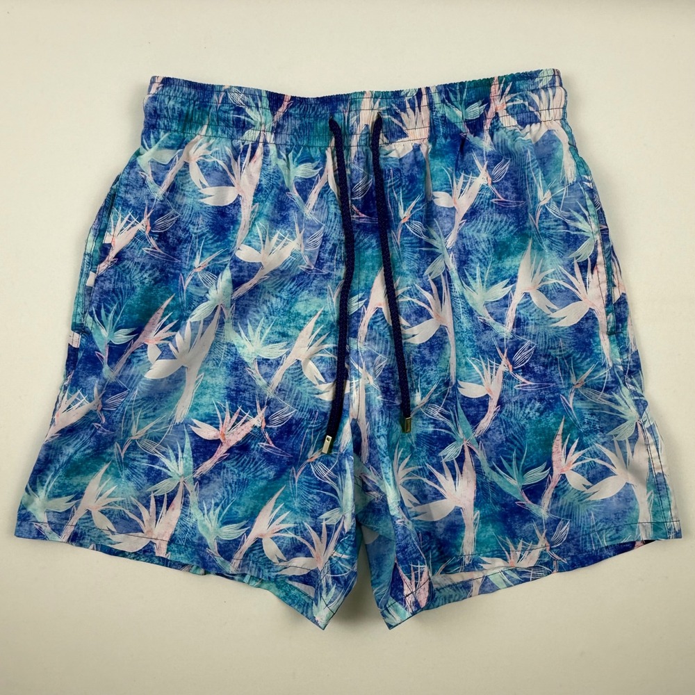 Vilebrequin Moorea Blue Bird of Paradise Floral Swim Trunks Mens Size Large